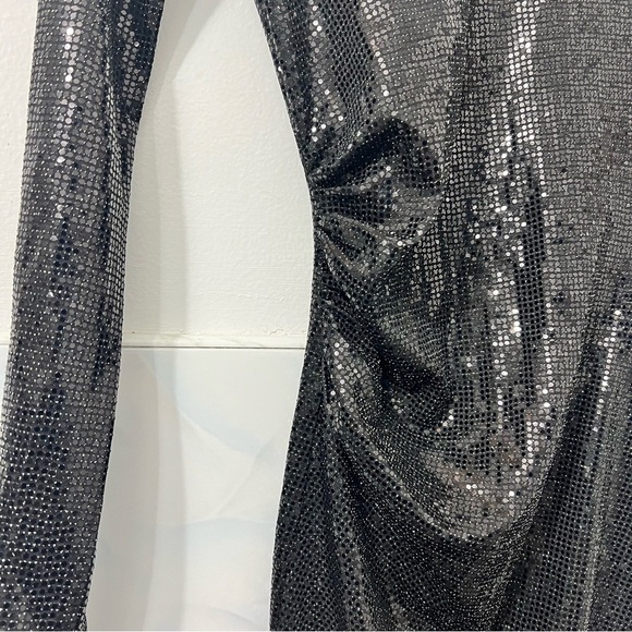 H&M Women’s XS Metallic Black Sequin Event Party Glam Witchy Bodycon Mini Dress - Picture 5 of 12
